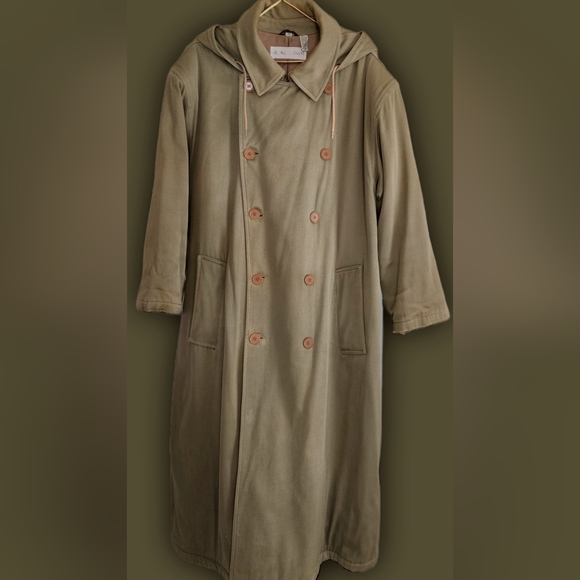 90s vintage Giorgio Armani double-breasted trench coat. Cotton/wool. Green - Picture 5 of 9